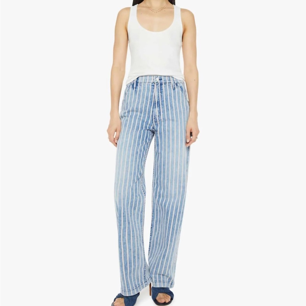 MOTHER Striped “Stud Finder” Denim carpenter pant